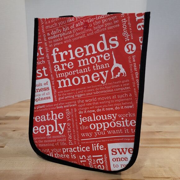 Lululemon Other - Lululemon 12" Reusable Shopping Gift Bag Friends More Important Black Red